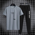 Trendy printed men's sports suit, summer casual T-shirt, leggings, two piece set, thin and breathable, solid color 2024 new prod