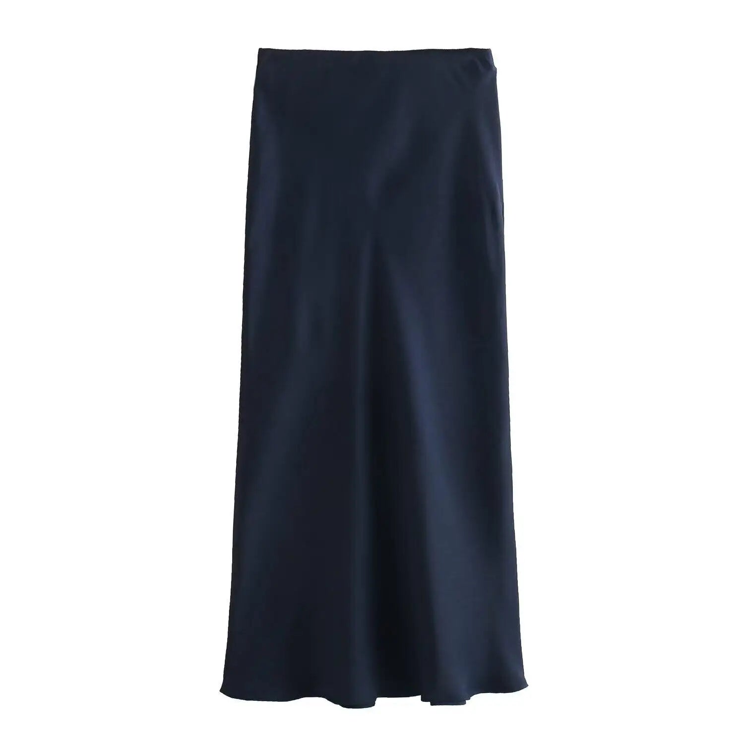 Women's Black Satin High Waist Midi Skirt – Elegant Office Summer Skirt