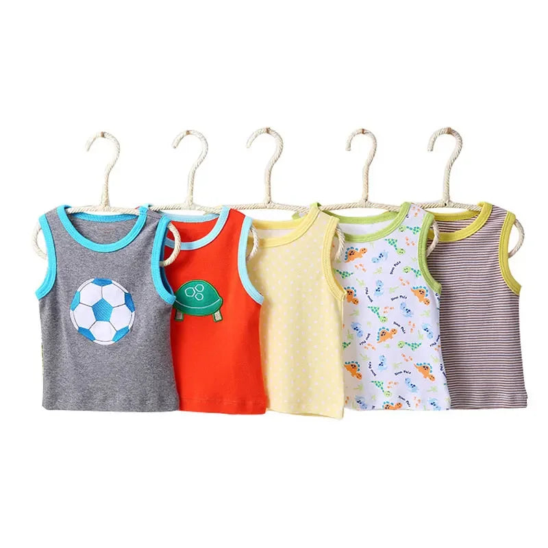 Baby Girls Cartoon Sleeveless Vest T-Shirt – Soft Cotton Summer Top (5-Pack)