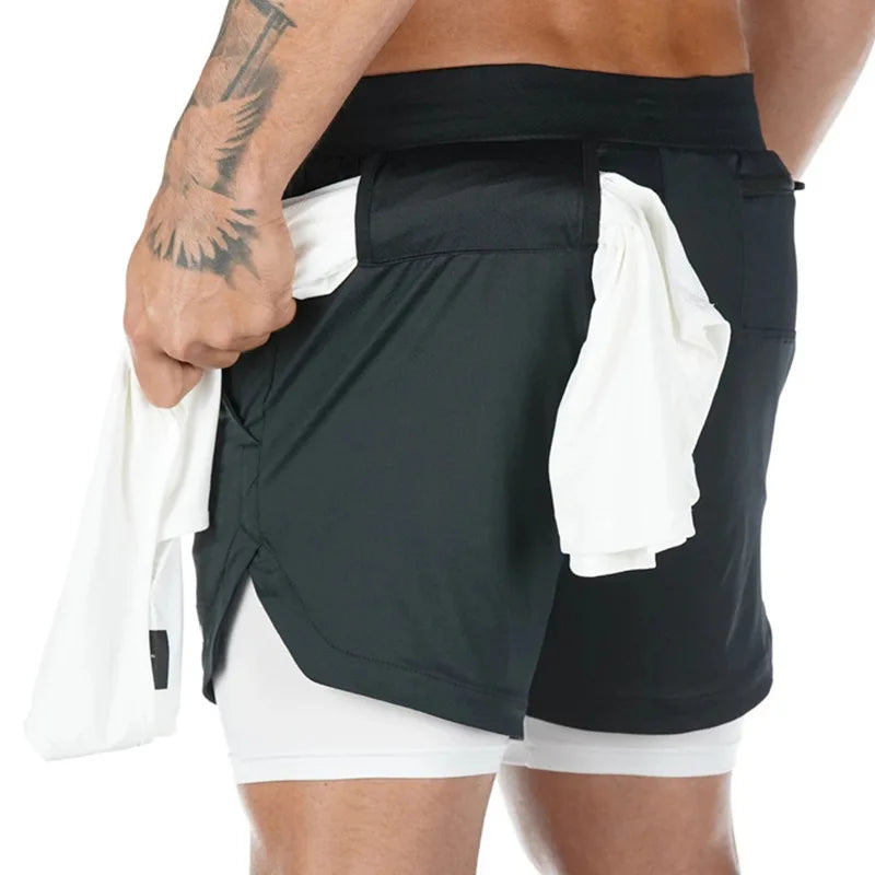 Men Running Shorts Gym Sports Shorts 2 in 1 Quick Dry Workout Training Gym Fitness Jogging Short Pants Summer Men Shorts