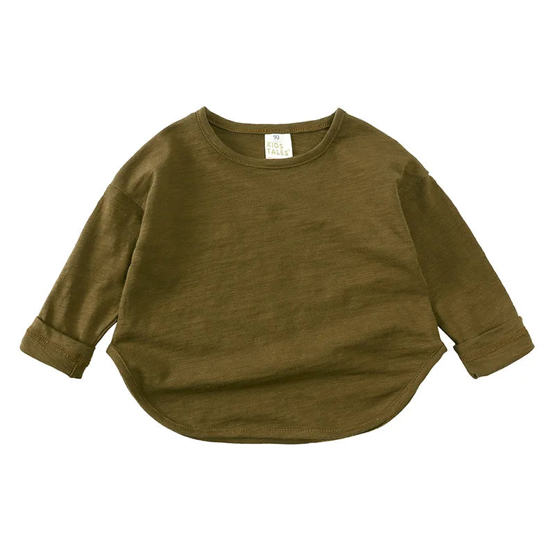 Kids Solid O-Neck Long Sleeve T-Shirt – Soft Cotton Casual Base Top