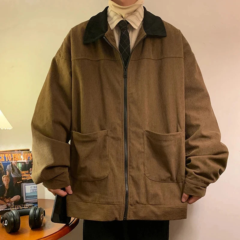 Men's Vintage Bomber Windbreaker Jacket – Loose Cargo Zipper Coat