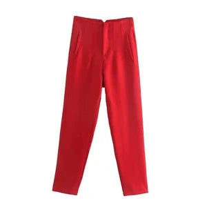 Women's Slim High Waist Pencil Pants – Vintage Solid Color Office Lady Trousers