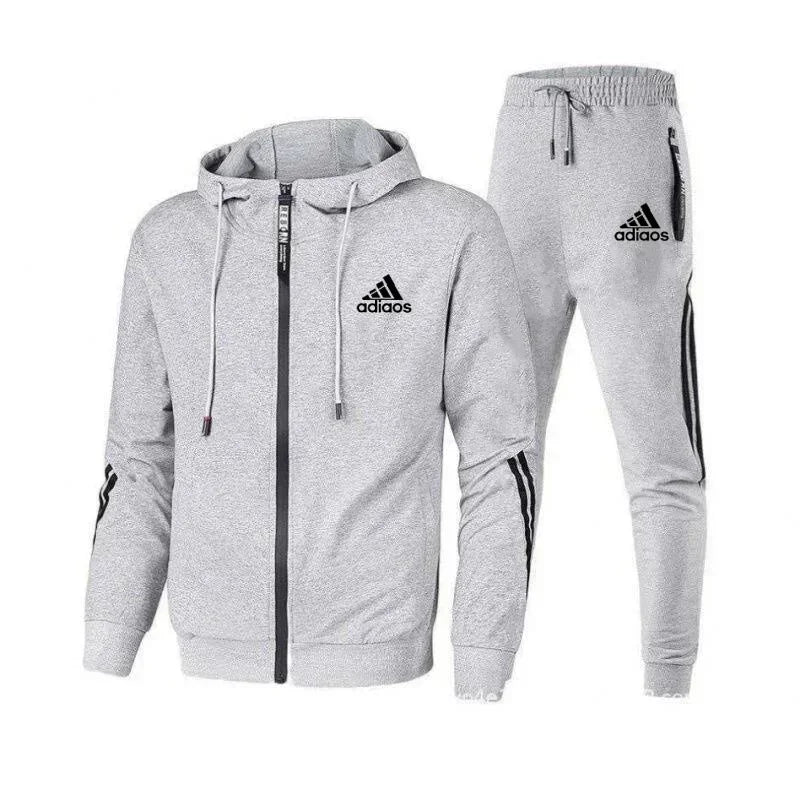 2025 Men's Casual sportswear set, hooded sweatshirt + pants, two zipper jackets, outdoor running, Harajuku style, high quality