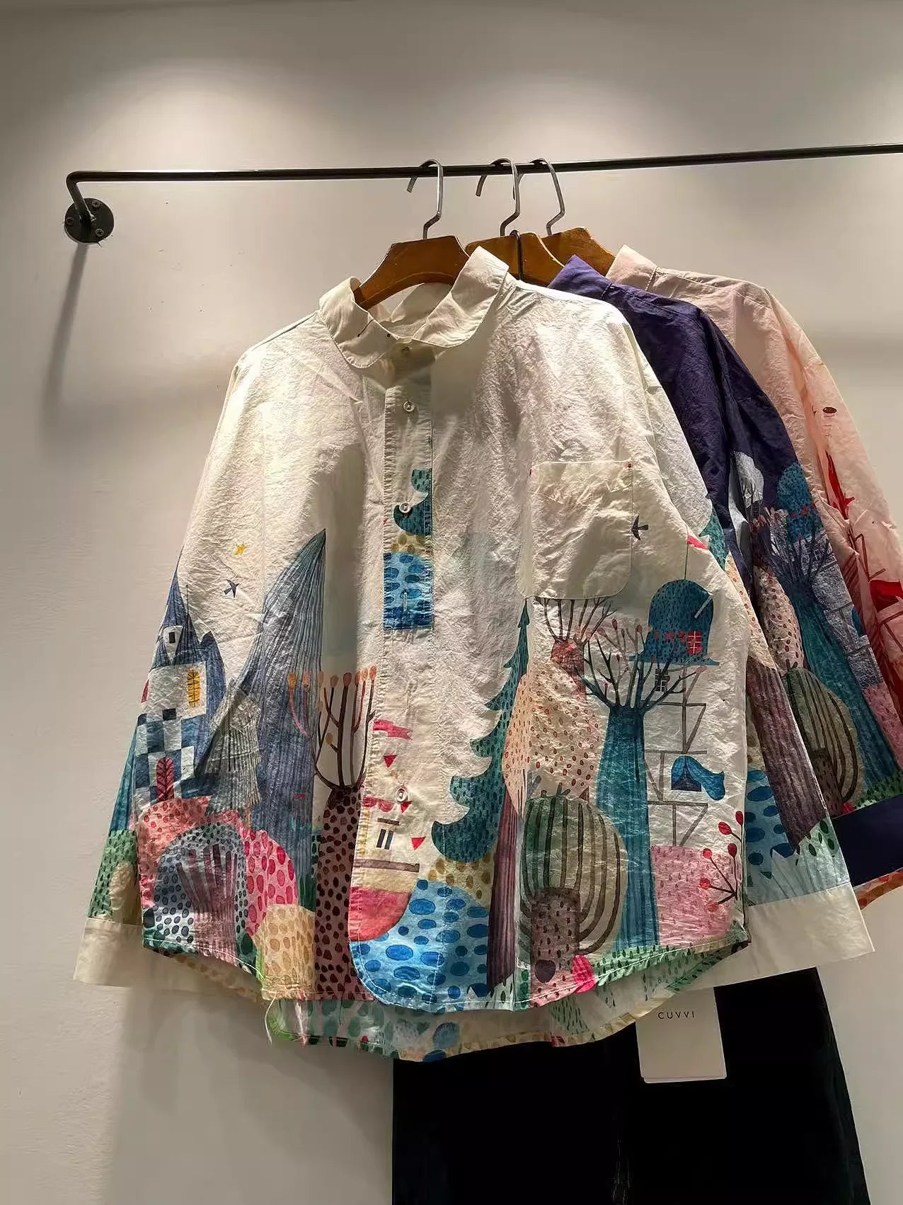Women's Oversized Cotton Cartoon Print Long Sleeve Shirt – Japanese Fashion Blouse