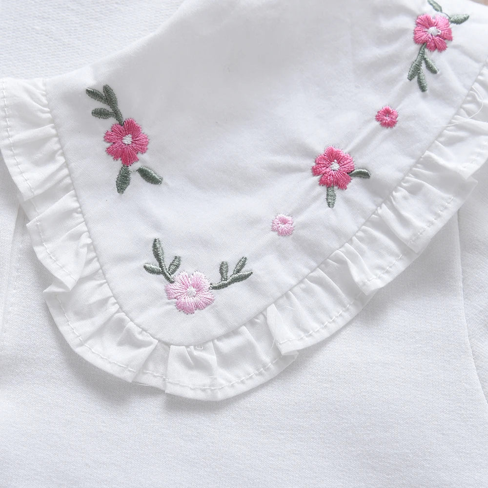 Girls Embroidered Floral Ruffle Collar Blouse – Long Sleeve Spring Top