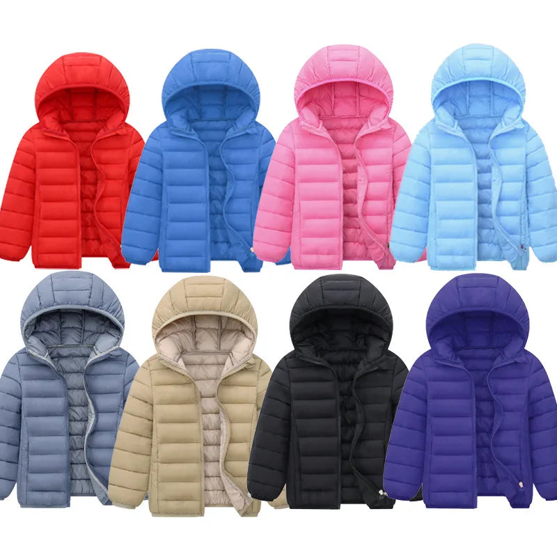 Kids Hooded Down Coat – Solid Warm Zipper Outerwear Ages 3–14