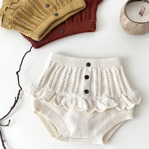 2024 New Autumn 0-4Yrs Baby Girls Knitted Shorts Toddler Baby Girls Solid Color Hollow Out Knitting Shorts Children Shorts
