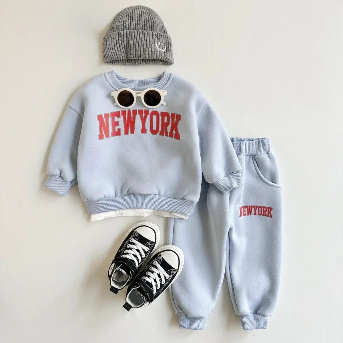 2Pcs Baby Clothing Set Boys Girls NewYork Print Sports Top Pants Suit Sweatshirt Winter Toddler Outfit Thick Newborn Clothes