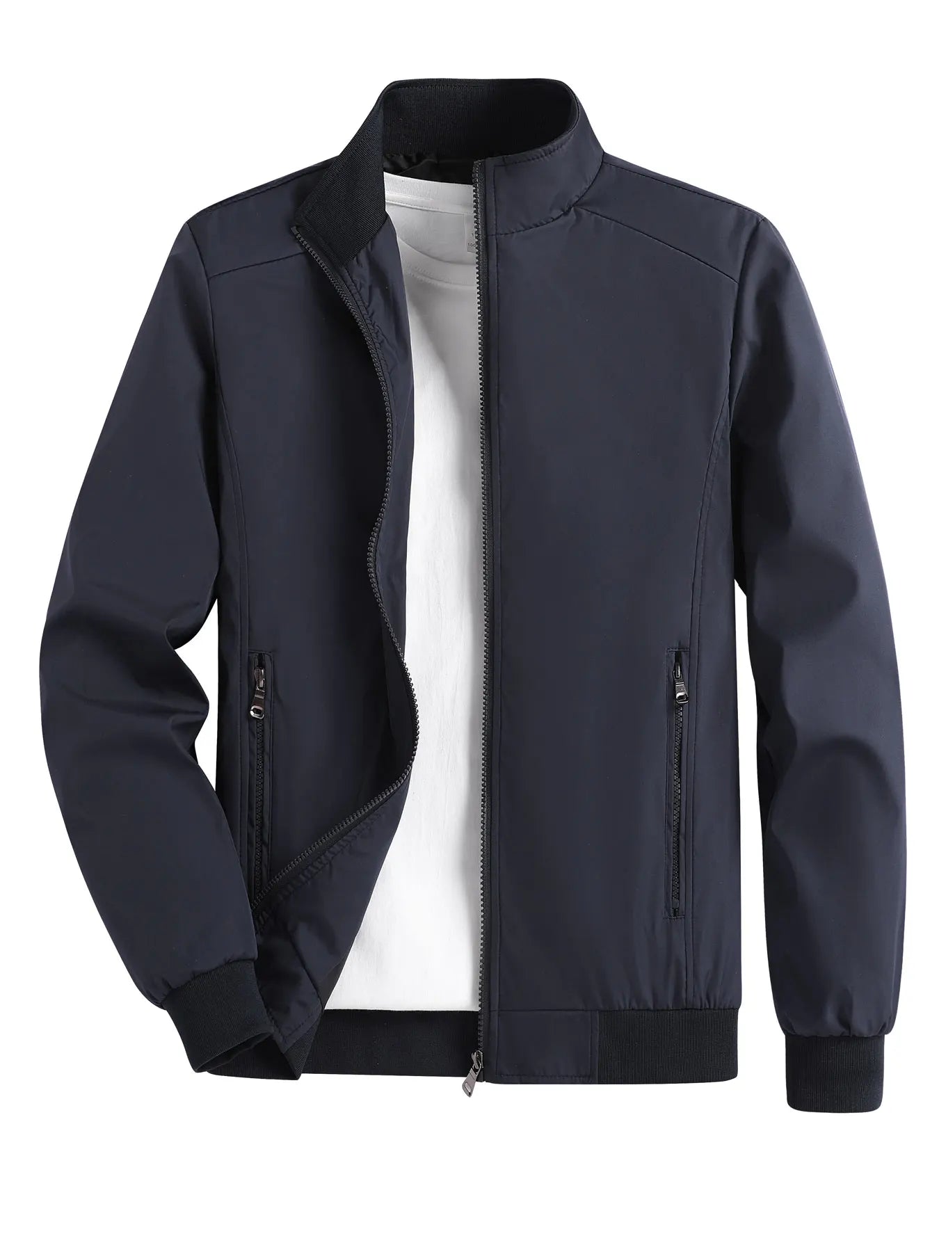 Men's Solid Stand Collar Cardigan Jacket – Casual Outdoor Sports Coat
