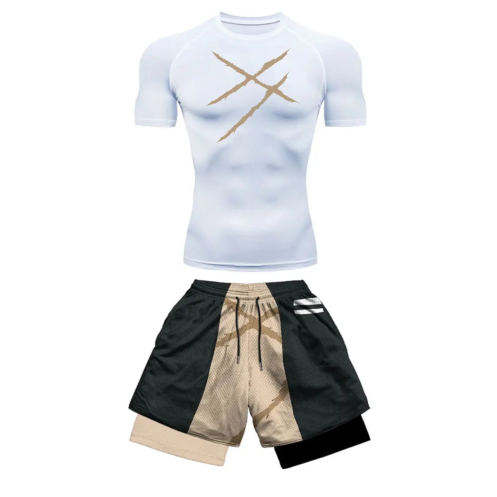 Men's Compression Sports Suit 2-Piece Set – Trendy Athletic Fitness Running Outfit