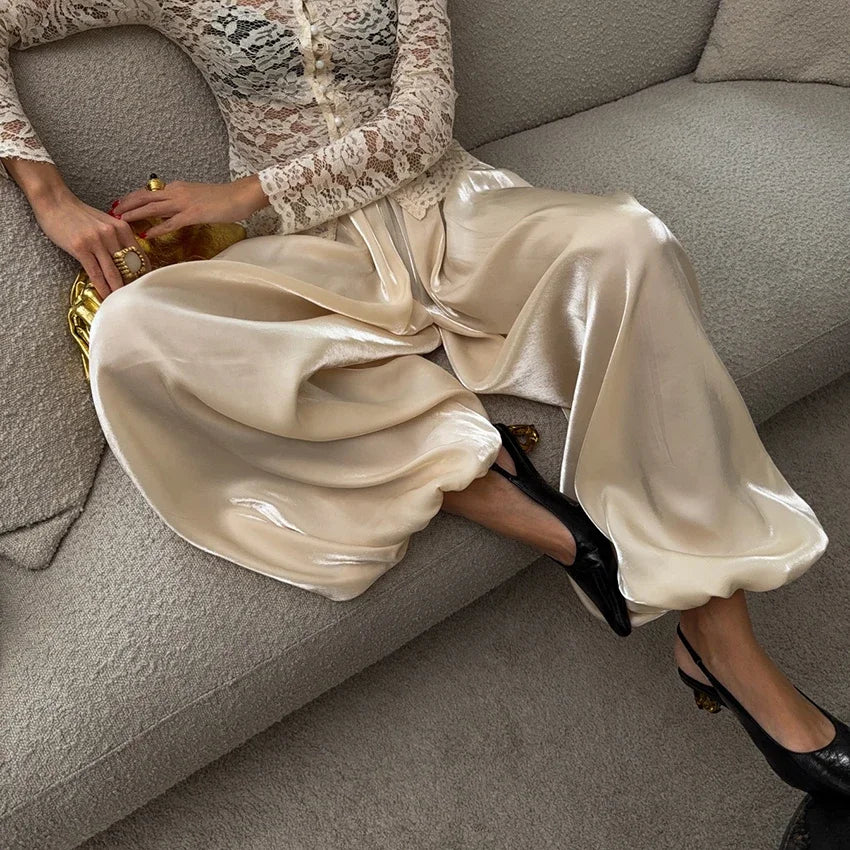 Women's Pink Crepe Pleated Balloon Pants – Vintage High Waist Street Chic Trousers