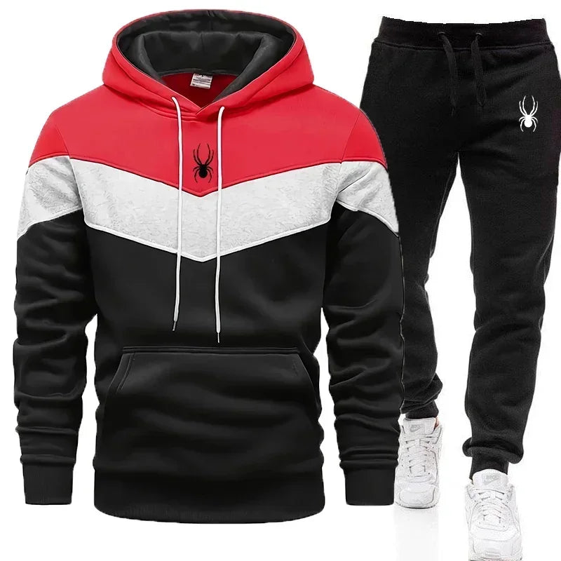 Men's Tricolor Hoodie & Jogging Pants Tracksuit – Casual Sports 2-Piece Set