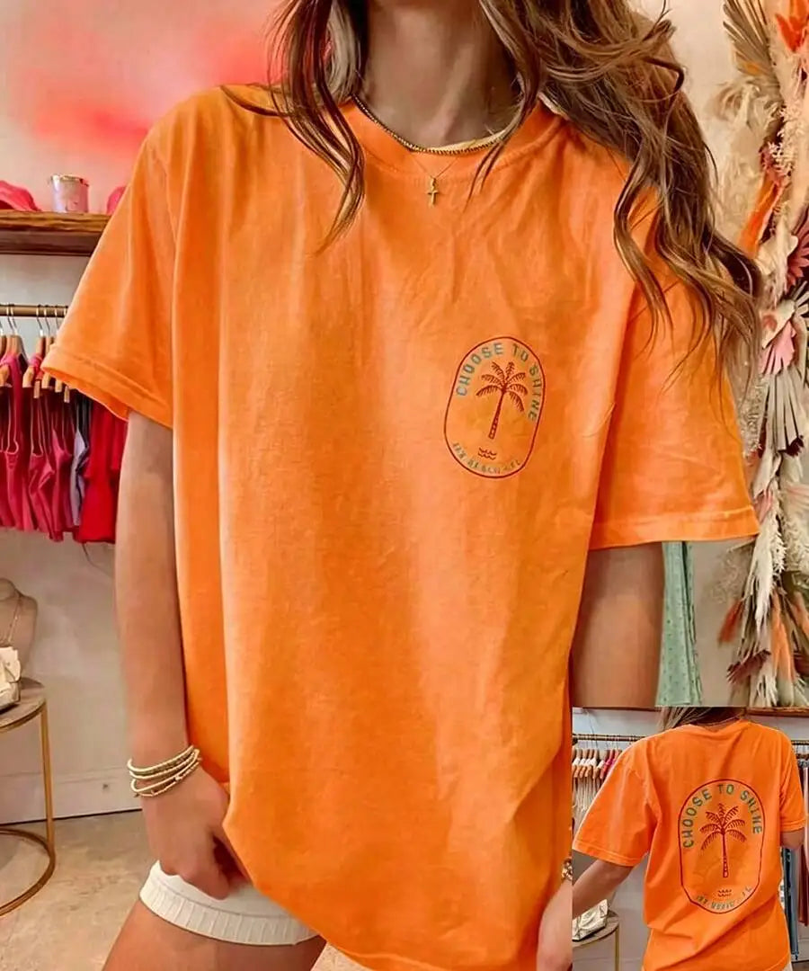 Women's Y2K Coconut Tree Graphic Oversized T-Shirt – Short Sleeve Round Neck Loose Tee