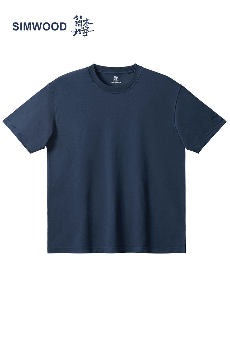 SIMWOIOD High Standard 2026 Summer New Oversize 260gsm 100% Cotton T-shirts Men Comfortable Breathable Tops Plus Size Tees