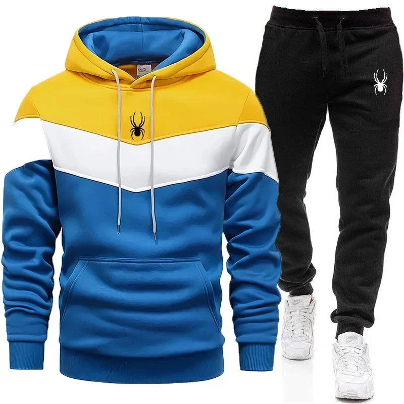 Men's Tricolor Hoodie & Jogging Pants Tracksuit – Casual Sports 2-Piece Set