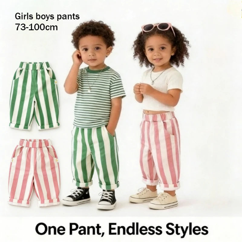 Autumn New Boy Girl Children Loose Striped Casual Pants Baby Pockets Fashion Pants Kid Outdoor Cotton Trousers Toddler Costume
