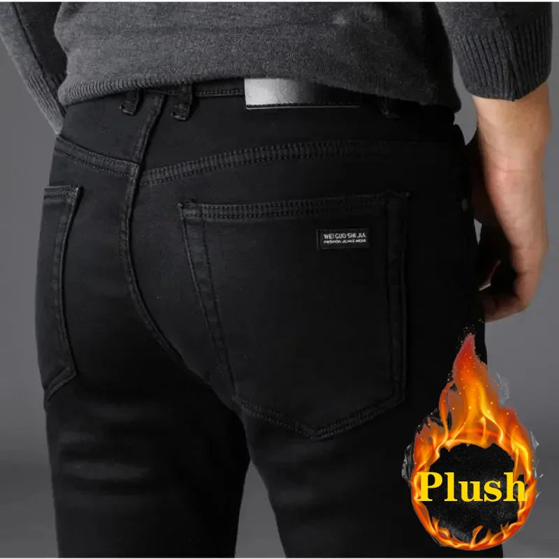 Men's Classic Stretch Black Biker Denim Jeans – Soft Fashion Brand Trousers