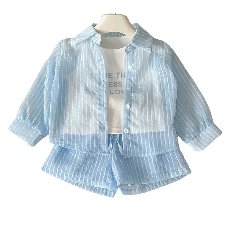 Girls Korean Version of the Three-Piece T-Shirt Short-Sleeved Summer New Undershirt Fashion Children's Sunscreen Clothing Shorts