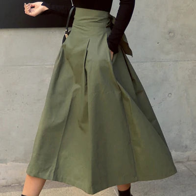 Women's Korean Big Swing Bow High Waist Long Skirt – Solid Color Slim Autumn Skirt