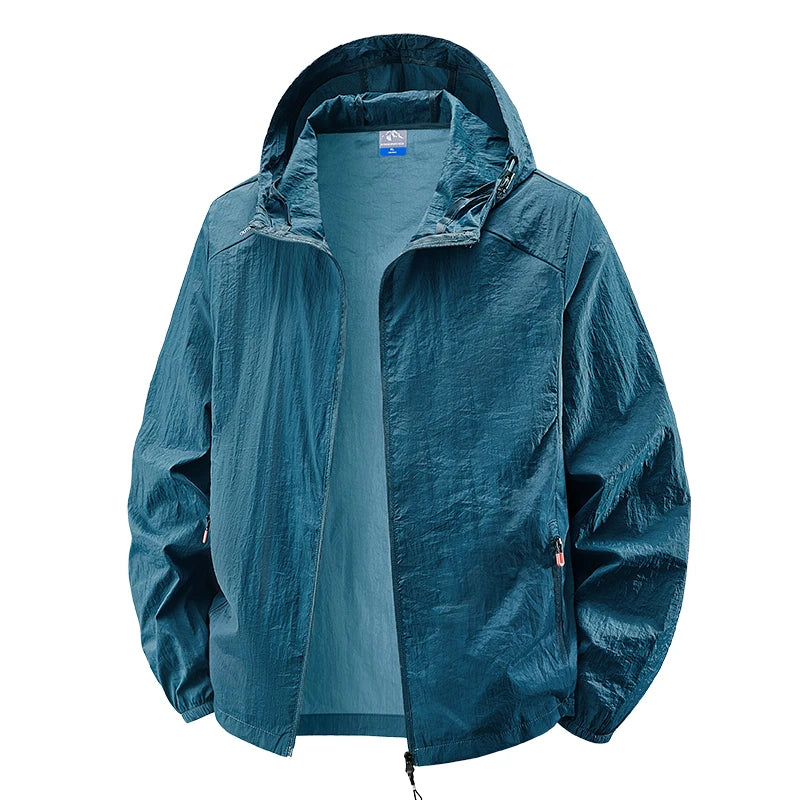 Men's Hooded Sun Protection Lightweight Windbreaker – Quick-Dry UV Coat for Hiking & Travel