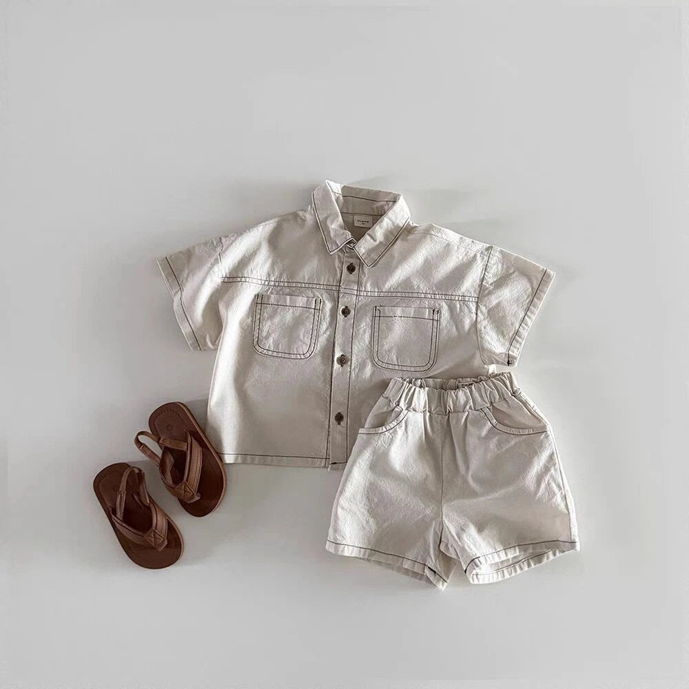 Kids Korean Denim Stitching Outfit Set – Trendy 2-Piece Summer Clothes
