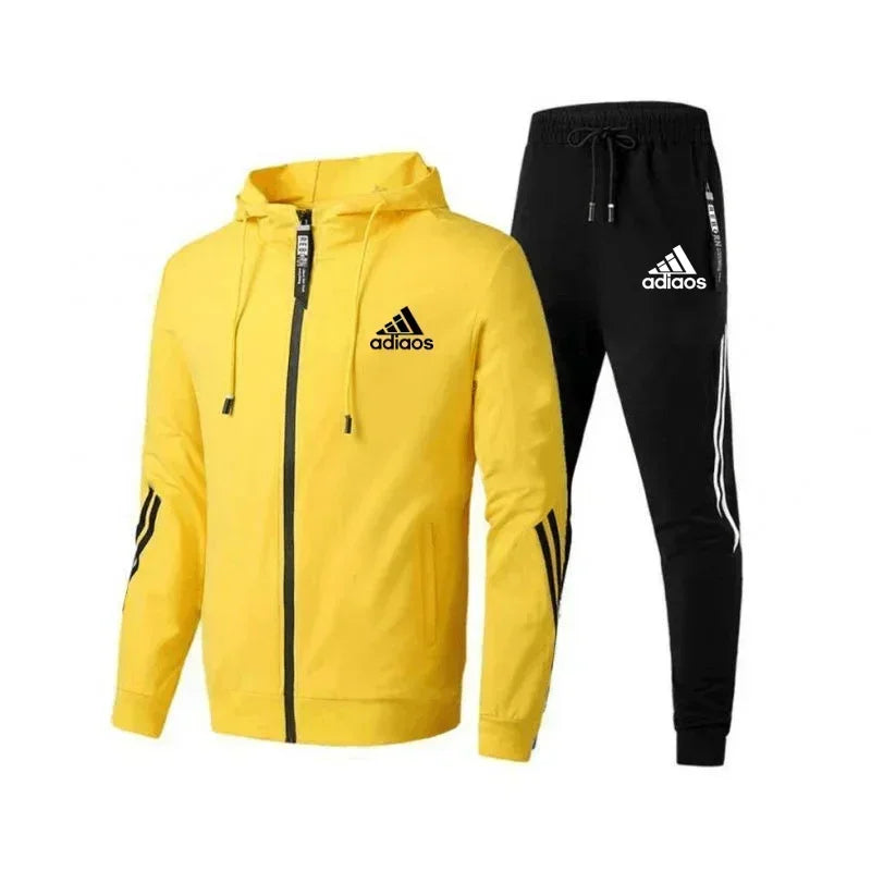 2025 Men's Casual sportswear set, hooded sweatshirt + pants, two zipper jackets, outdoor running, Harajuku style, high quality