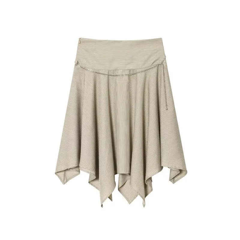 Summer 2025 New Asymmetric Midi Skirt Women's Faion Stripe Belt f-length Skirts Casual Sle mid Waist Design Loose Fit