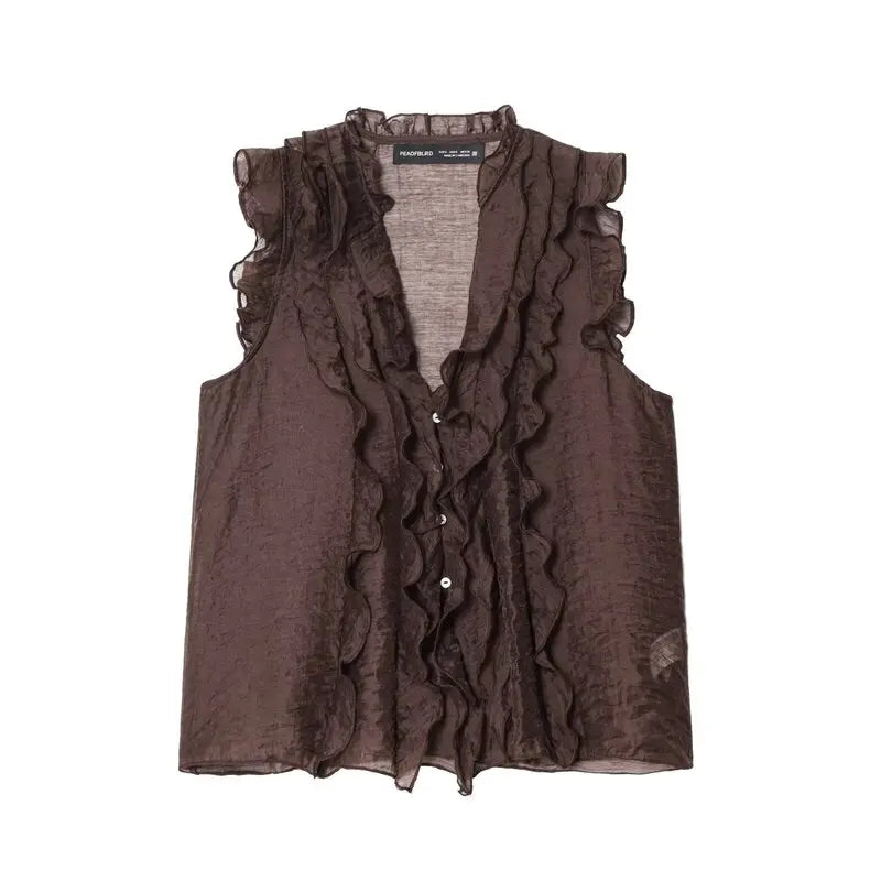 Women's Drapey V-Neck Overlap Decoration Top – Elegant Commute Summer Blouse