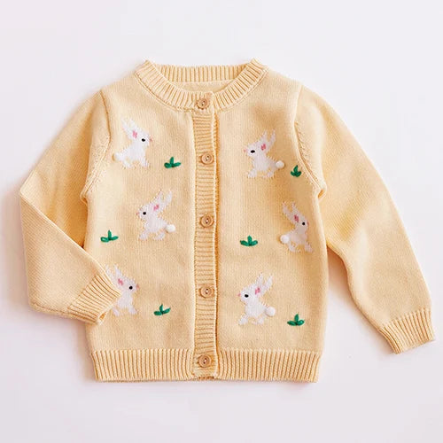 Kids Cartoon Print Knit Cardigan Coat – Casual Long Sleeve Sweater Jacket
