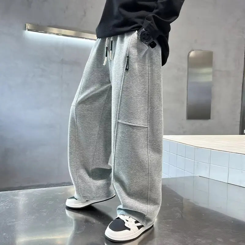 Spring 5-14Y Kids Wide Leg Sweatpants Teenage Boys Sports Pants Streetwear Fashion Loose Trousers Children Elastic Waist Pants