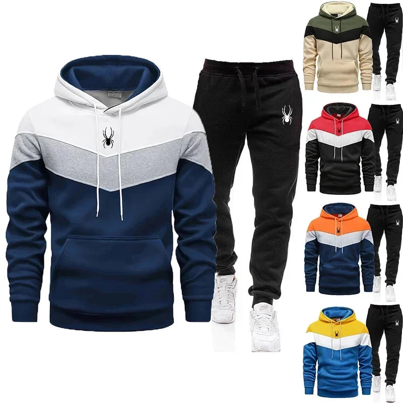 Men's Tricolor Hoodie & Jogging Pants Tracksuit – Casual Sports 2-Piece Set