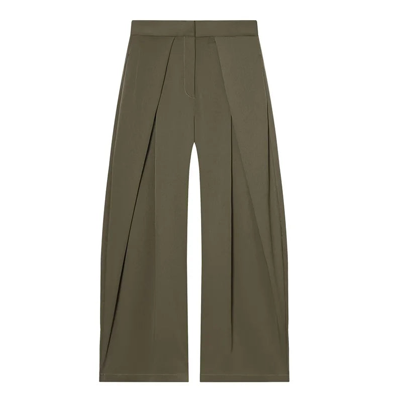 Women's Minimalist Pleated Stripe Wide Leg Suit Pants – Casual Office Oversize Trousers