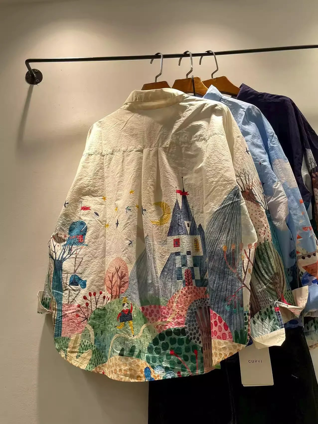 Women's Oversized Cotton Cartoon Print Long Sleeve Shirt – Japanese Fashion Blouse