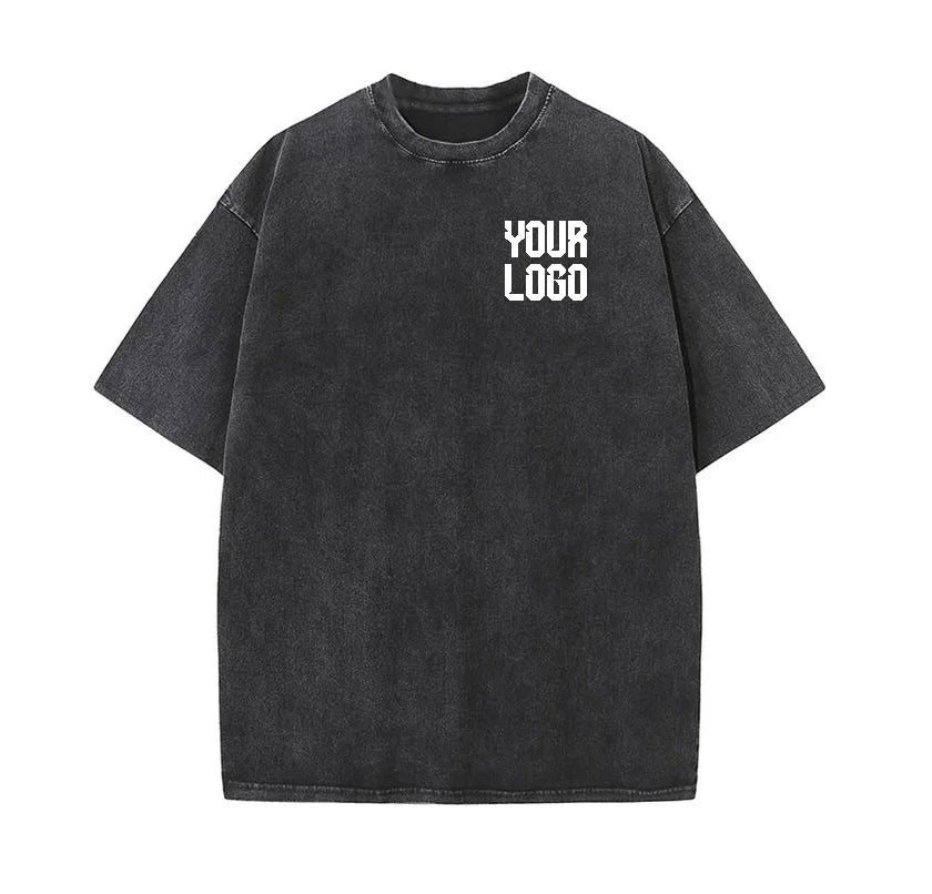 European washed retro round neck short sleeved shirt for men and women, 100% pure cotton, customizable logo