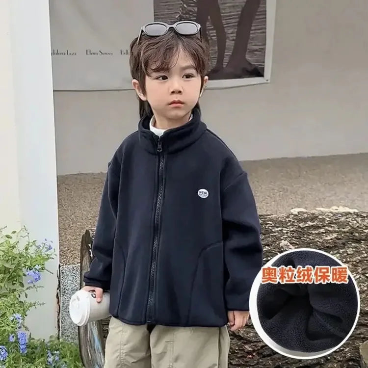 Kids Hooded Double Fleece Zip Jacket – Windproof Warm Coat Ages 2–14