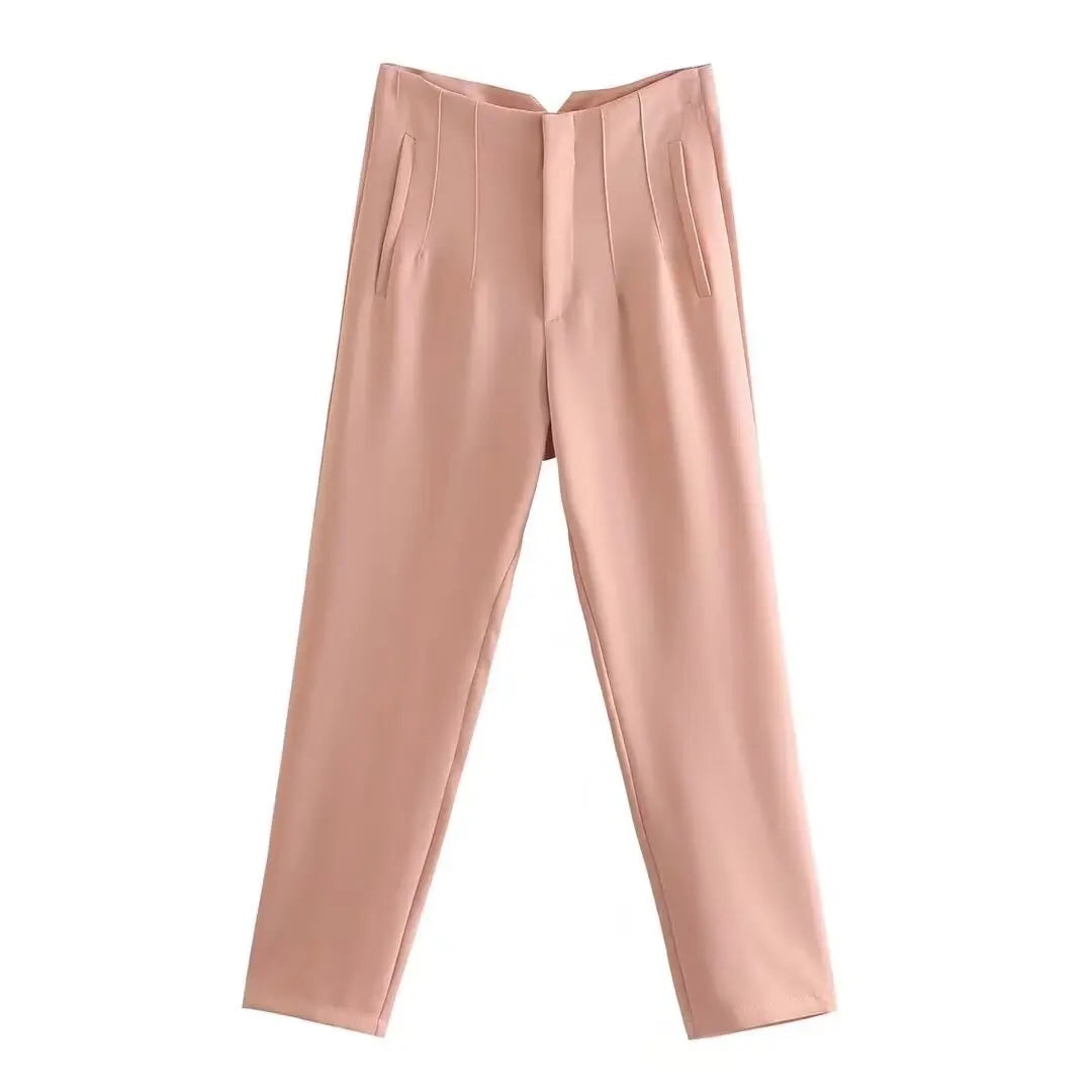 Women's Slim High Waist Pencil Pants – Vintage Solid Color Office Lady Trousers