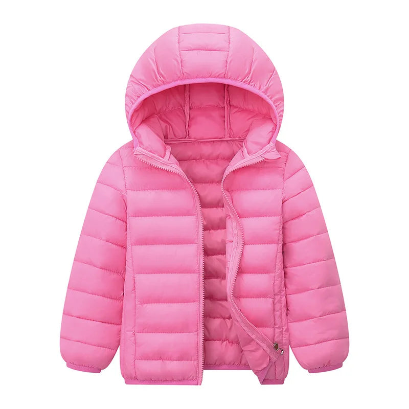 Kids Hooded Down Coat – Solid Warm Zipper Outerwear Ages 3–14