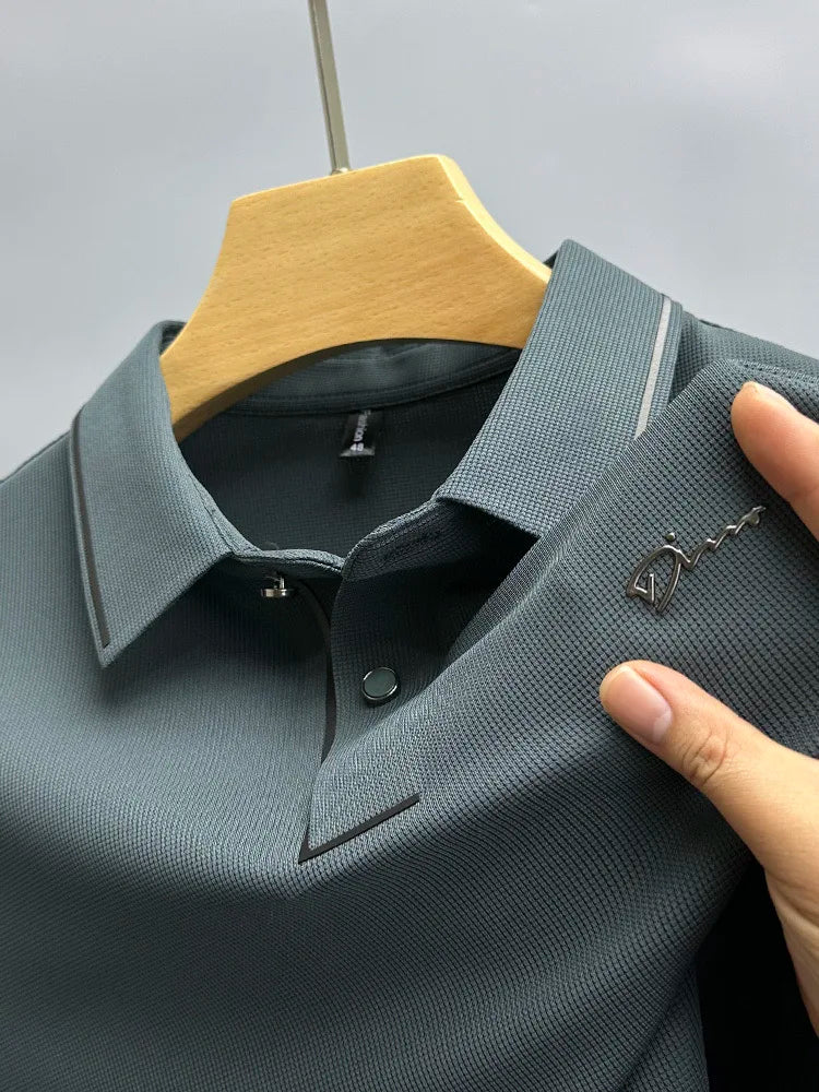 Men's Luxury Diamond Print Polo Shirt – Korean Lapel Short Sleeve T-Shirt