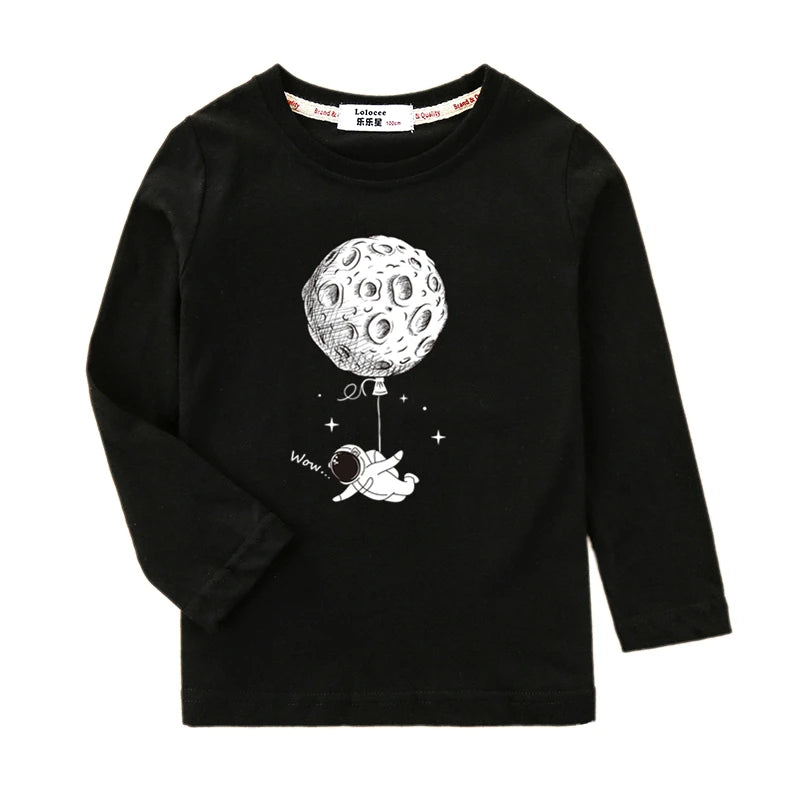 Boys Astronaut Print Long Sleeve T-Shirt – Fun Space Cotton Kids Top