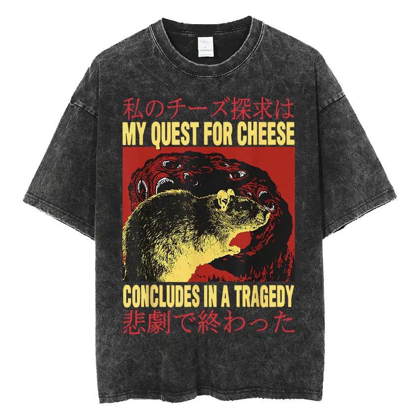 Men's Japanese Frog Retro Washed Oversized T-Shirt – Funny Graphic Streetwear Tee