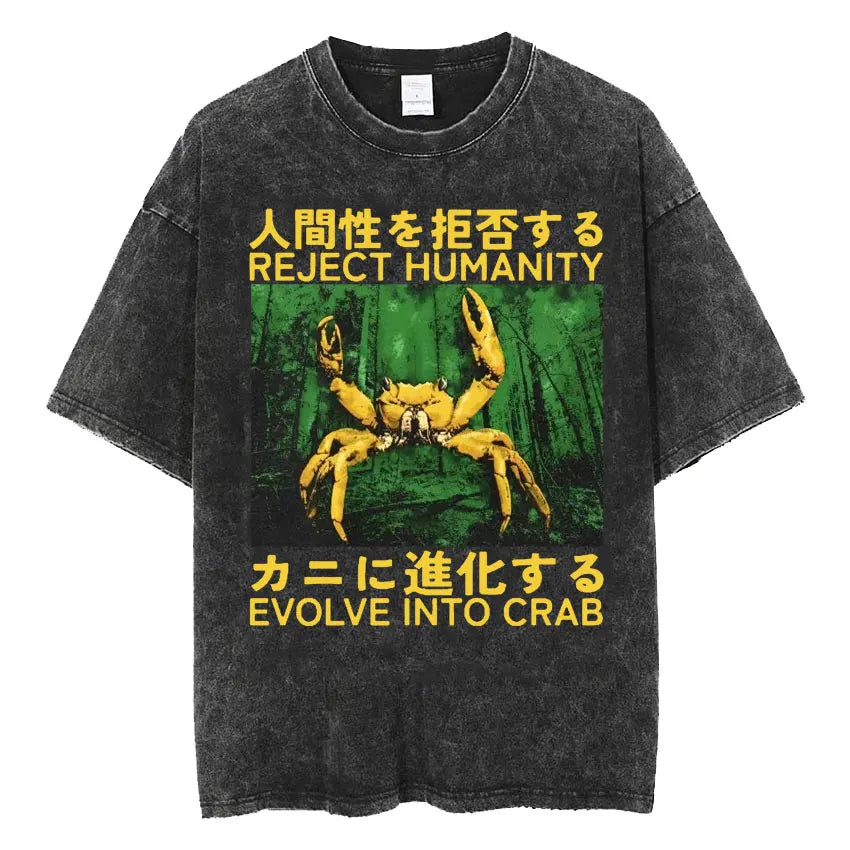 Men's Japanese Frog Retro Washed Oversized T-Shirt – Funny Graphic Streetwear Tee