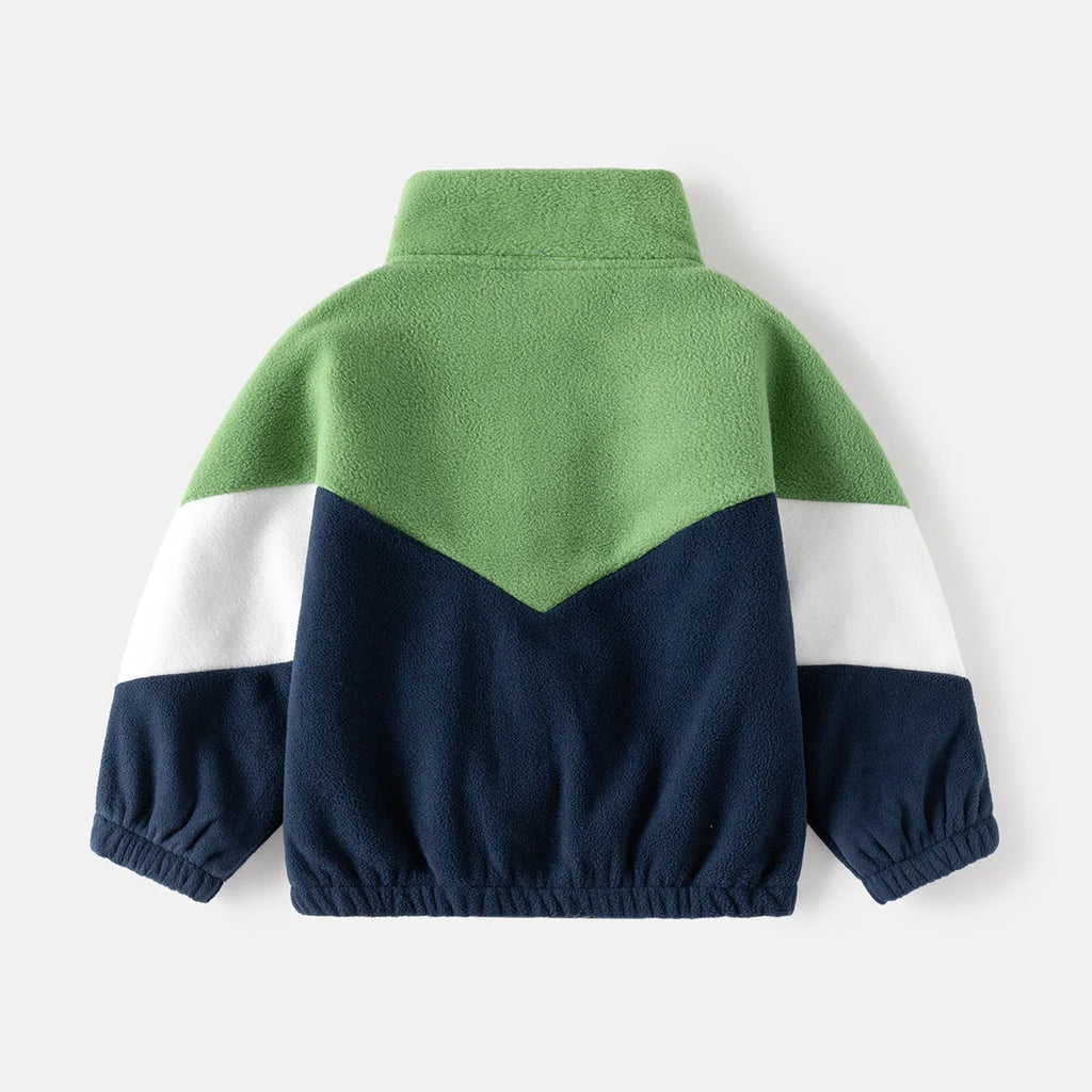 Boys Color Matching Fleece Zipper Jacket – Thickened Warm Outerwear