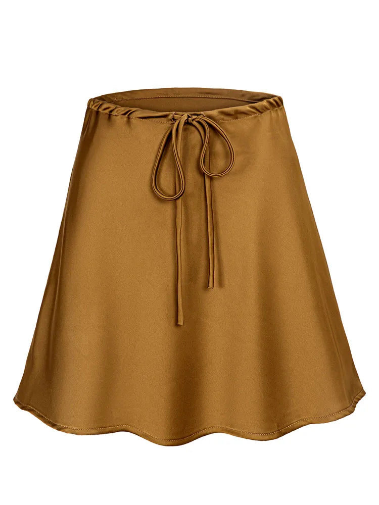 Satin Mini Skirts Women Summer Beige Silk Short Skirt For Woman Drawstring High Waist Black Satin Skirt A Line Women Short 2026