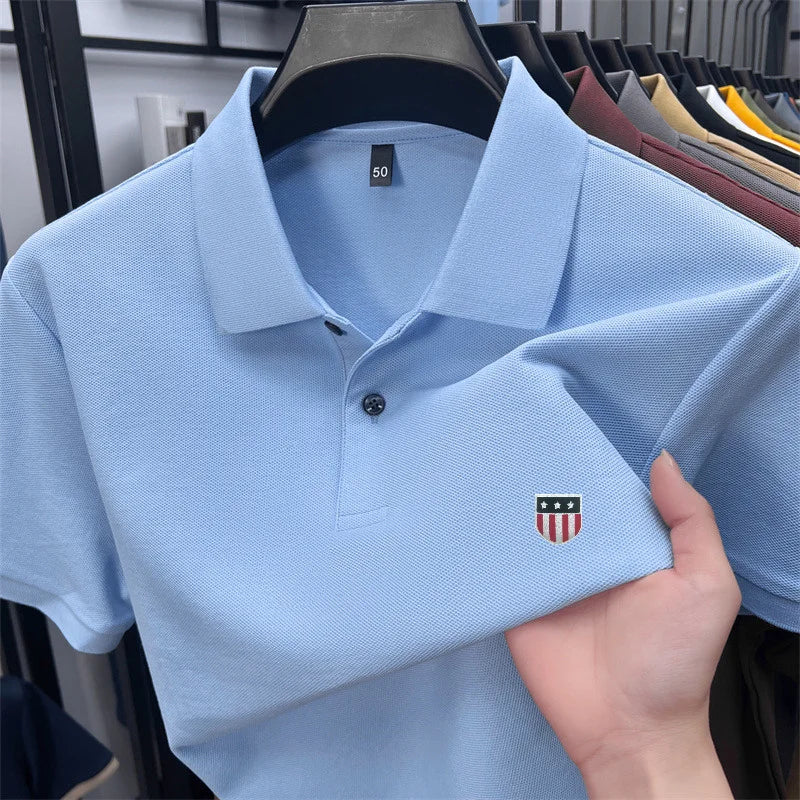 Men's Luxury Cotton Polo Shirt – Short Sleeve Print Business Casual Top