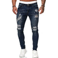 Men's Ripped Skinny Slim Fit Denim Jeans – Vintage Wash Street Style Trousers