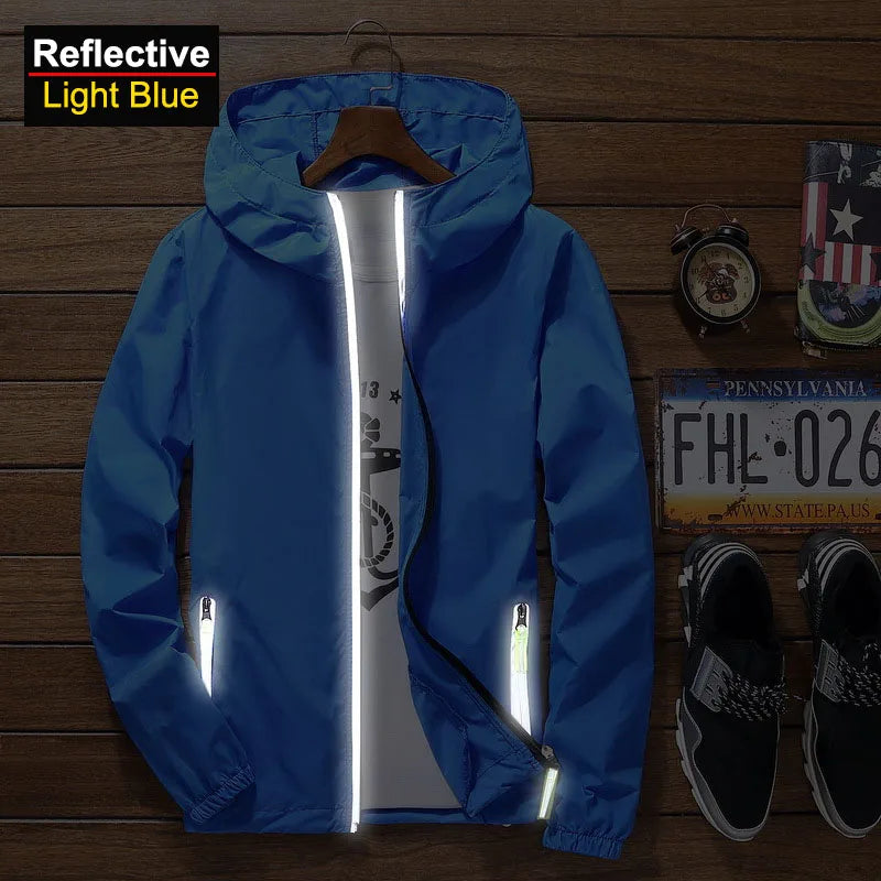 Unisex Reflective Sun Protection Outdoor Windbreaker – Breathable Hiking Jacket Large Size