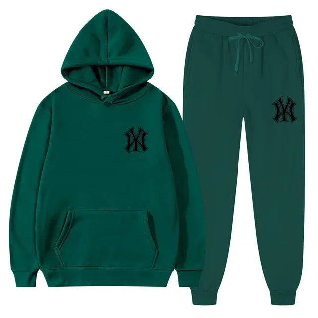 Men's running and fitness fashion casual sportswear set for autumn and winter, hooded sweatshirt + jogging pants two-piece set