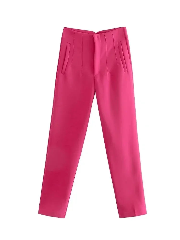 Women's Slim High Waist Pencil Pants – Vintage Solid Color Office Lady Trousers