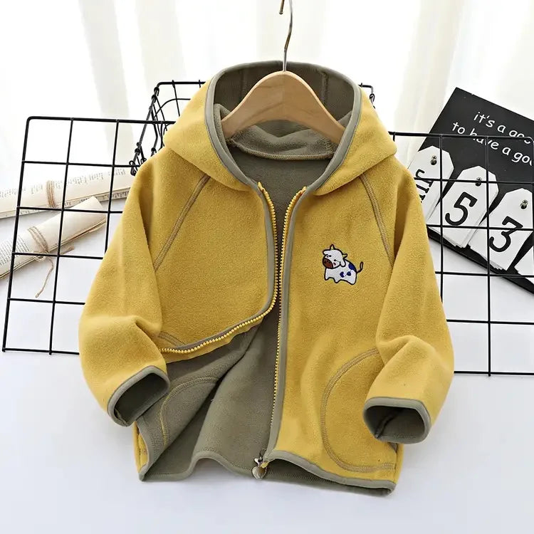 Kids Hooded Double Fleece Zip Jacket – Windproof Warm Coat Ages 2–14